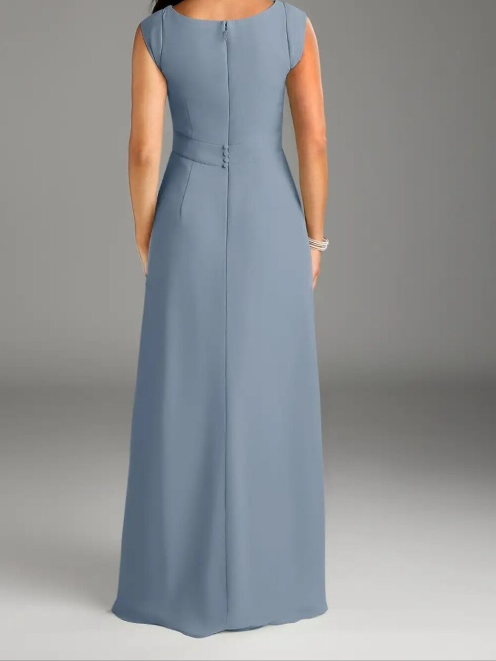 NWT!! Azazie Bettina A-line Lace Bodice Maxi Dress in Dusty Blue. Size 12 - Picture 2 of 14